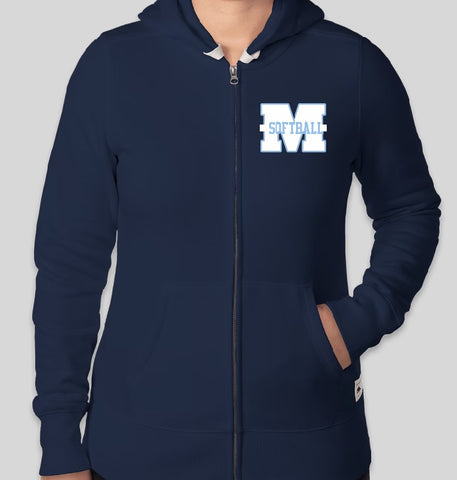 Marina Vikings Softball Full Zip Hooded Navy Sweatshirt